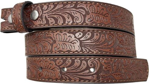 BC Belts Womens Thin Leather Belt Strap with Embossed Western Scrollwork 1" Wide with Snaps in Saudi Arabia
