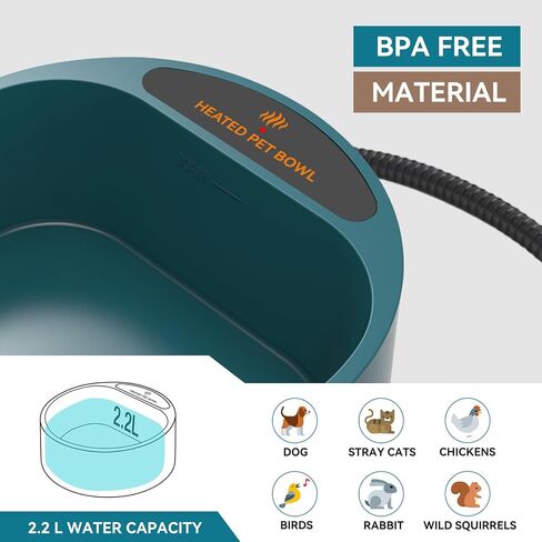 Dog Heated Water Bowl for Outdoor No Freeze Water Bowl with Chew Resistant Cord, 2.2L, Black in Kuwait