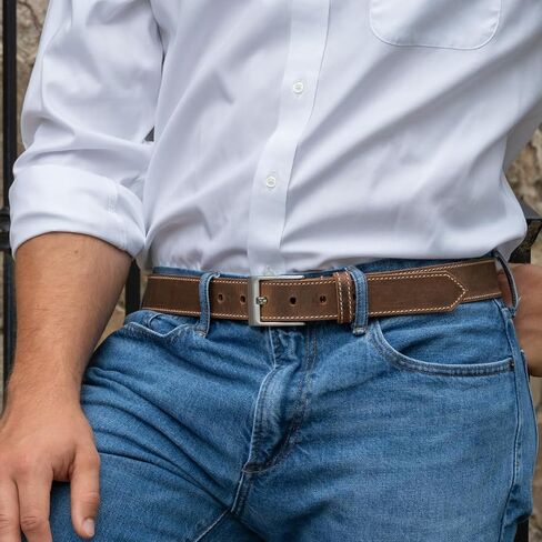 Caraway Mountain Distressed Brown Leather Belt - USA Made Genuine Full Grain Leather Certified Nickel Free Buckle in Saudi Arabia