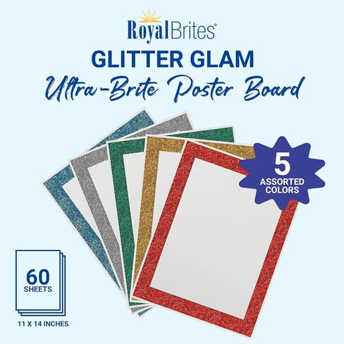 Royal Brites Ultra Brite Gold Glitter Frame White Poster Board, 22 x 28 Inches (25 Sheet Pack) in Saudi Arabia
