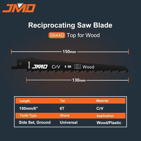 JMD 10-Piece S644D Reciprocating Saw Blades Wood 6TPI Reciprocating Saw Blade Set for Wood 152mm Wood Cutting Saw Blades Compatible with Bosch Dewalt Makita etc in Kuwait