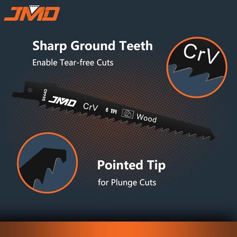 JMD 10-Piece S644D Reciprocating Saw Blades Wood 6TPI Reciprocating Saw Blade Set for Wood 152mm Wood Cutting Saw Blades Compatible with Bosch Dewalt Makita etc in Kuwait