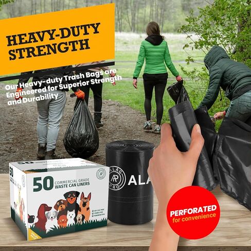 ALAGPRO® 50 Premium Dog Waste Station Can Liners -1 Roll of 50 bags - Standard Size 26" W x 33" L (10-13 gallons) - Heavy Duty Pet Poop Trash Can Bags, 40% Thicker than Competitors Bags (1.1 mil) in Saudi Arabia