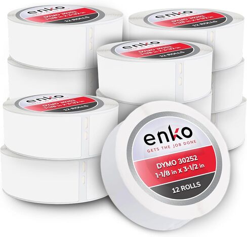 enKo Compatible for Dymo 30252 Labels (1-1/8" x 3-1/2") - Label for Dymo Labelwriter 450 Turbo Printer and 4XL - Blank White Direct Thermal Address, Shipping & Barcode Labels (12 Rolls | 4,200 Labels) in Saudi Arabia
