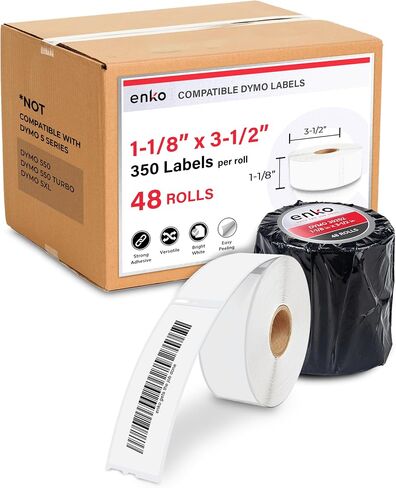 enKo Compatible for Dymo 30252 Labels (1-1/8" x 3-1/2") - Label for Dymo Labelwriter 450 Turbo Printer and 4XL - Blank White Direct Thermal Address, Shipping & Barcode Labels (12 Rolls | 4,200 Labels) in Kuwait