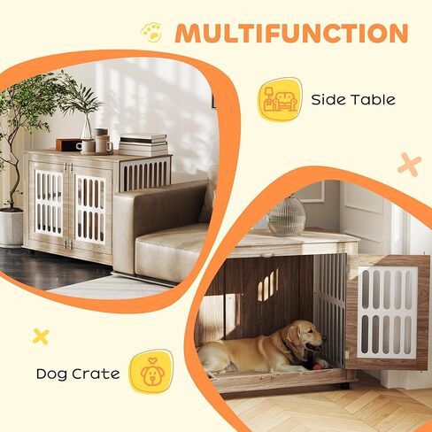 Pawhut Dog Crate Furniture ، 39 "Cog Cennel Side Table With 2 Doors ، Fast Foot Fats ، Discorative Pet Cage للكلاب الكبيرة ، Brown Walnut Brown in Saudi Arabia