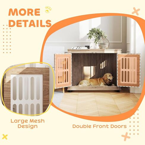 Pawhut Dog Crate Furniture ، 39 "Cog Cennel Side Table With 2 Doors ، Fast Foot Fats ، Discorative Pet Cage للكلاب الكبيرة ، Brown Walnut Brown in Saudi Arabia