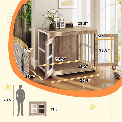 Pawhut Dog Crate Furniture ، 39 "Cog Cennel Side Table With 2 Doors ، Fast Foot Fats ، Discorative Pet Cage للكلاب الكبيرة ، Brown Walnut Brown in Saudi Arabia