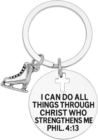 Sportybella Skate Charm Keychain - Christian Faith I Can Do All Things Through Christ Who Strengthens Me, Phil. 4:13 Skate Charm Pendant - Scripture Jewelry Skating Gifts for Boy and Girls in Saudi Arabia