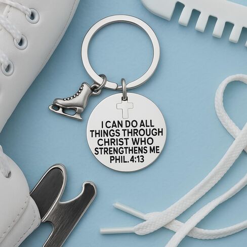 Sportybella Skate Charm Keychain - Christian Faith I Can Do All Things Through Christ Who Strengthens Me, Phil. 4:13 Skate Charm Pendant - Scripture Jewelry Skating Gifts for Boy and Girls in Saudi Arabia