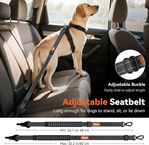 Dog Seat Belt, Dog Car Seat Belt Bungee, Car Harness for Pet with Buckle & Hook Latch, Safety Leash Vehicle, Adjustable Reflective Pet Vehicle Tether, 360° Swivel Lock Clasp, Black in Kuwait