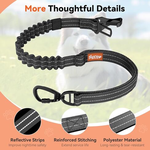 Dog Seat Belt, Dog Car Seat Belt Bungee, Car Harness for Pet with Buckle & Hook Latch, Safety Leash Vehicle, Adjustable Reflective Pet Vehicle Tether, 360° Swivel Lock Clasp, Black in Kuwait