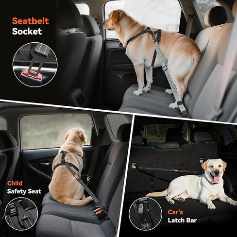 2Pcs Dog Seat Belt, Dog Car Seat Belt Bungee for Pet, Black in Saudi Arabia