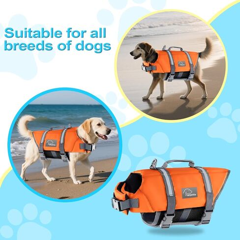 Dog Life Jacket with Reflective Stripes,High-Buoyancy Dog Life Vest, Pet Safety Swimsuit Preserver for Swimming Pool Beach Boating (L) in Saudi Arabia