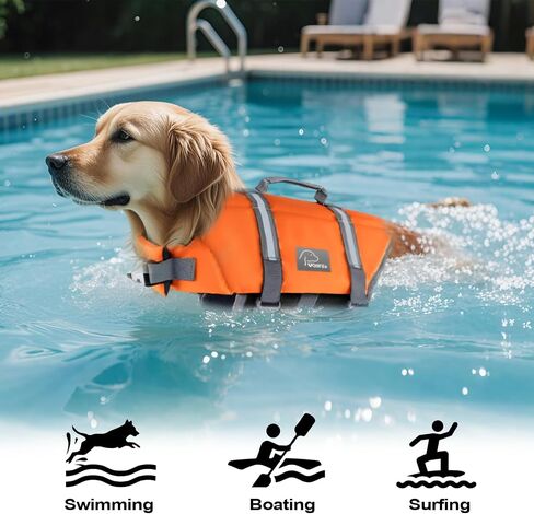 Dog Life Jacket with Reflective Stripes,High-Buoyancy Dog Life Vest, Pet Safety Swimsuit Preserver for Swimming Pool Beach Boating (L) in Saudi Arabia