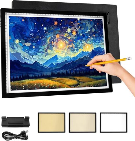 Rechargeable A3 LED Light Pad, 6-Levels Brightness & Adjustable Stand for Diamond Painting, Tracing, Art Large Drawing Board with Clip (16.5"x11.7") in Kuwait