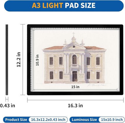 Rechargeable A3 LED Light Pad, 6-Levels Brightness & Adjustable Stand for Diamond Painting, Tracing, Art Large Drawing Board with Clip (16.5"x11.7") in Kuwait