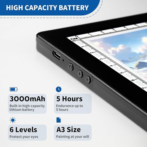 Rechargeable A3 LED Light Pad, 6-Levels Brightness & Adjustable Stand for Diamond Painting, Tracing, Art Large Drawing Board with Clip (16.5"x11.7") in Kuwait