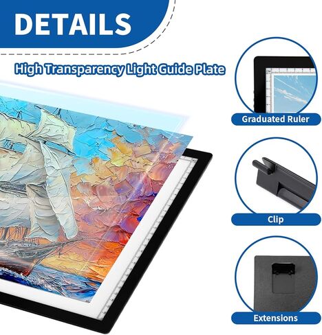 Rechargeable A3 LED Light Pad, 6-Levels Brightness & Adjustable Stand for Diamond Painting, Tracing, Art Large Drawing Board with Clip (16.5"x11.7") in Kuwait