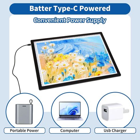 Rechargeable A3 LED Light Pad, 6-Levels Brightness & Adjustable Stand for Diamond Painting, Tracing, Art Large Drawing Board with Clip (16.5"x11.7") in Kuwait