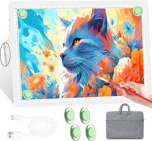 KOBAIBAN A3 Magnetic Light Pad with Bag, Rechargeable Diamond Art Light Board with Side Physical Buttons, 3 Color Light Modes Super Bright Light Table Light Box for Tracing, Drawing, Sketching (White) in Saudi Arabia