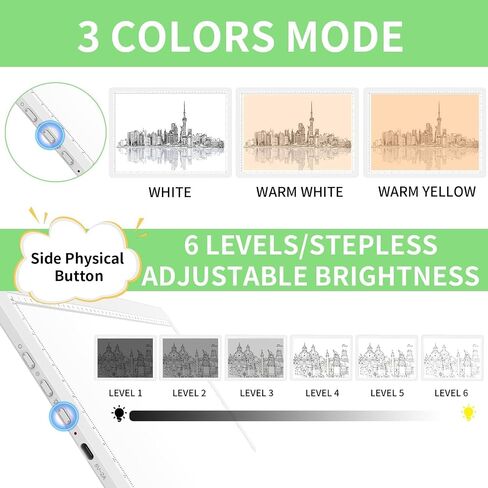 KOBAIBAN A3 Magnetic Light Pad with Bag, Rechargeable Diamond Art Light Board with Side Physical Buttons, 3 Color Light Modes Super Bright Light Table Light Box for Tracing, Drawing, Sketching (White) in Saudi Arabia