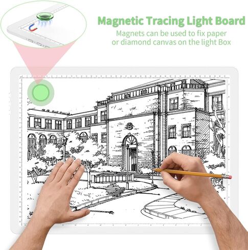 KOBAIBAN A3 Magnetic Light Pad with Bag, Rechargeable Diamond Art Light Board with Side Physical Buttons, 3 Color Light Modes Super Bright Light Table Light Box for Tracing, Drawing, Sketching (White) in Saudi Arabia