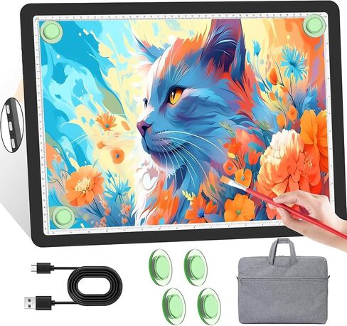 KOBAIBAN A3 Magnetic Light Pad with Bag, Rechargeable Diamond Art Light Board with Side Physical Buttons, 3 Color Light Modes Super Bright Light Table Light Box for Tracing, Drawing, Sketching (White) in Saudi Arabia