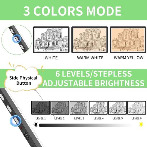 KOBAIBAN A3 Magnetic Light Pad with Bag, Rechargeable Diamond Art Light Board with Side Physical Buttons, 3 Color Light Modes Super Bright Light Table Light Box for Tracing, Drawing, Sketching (White) in Saudi Arabia