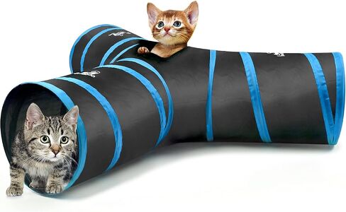Pawaboo Cat Toys - S-Shaped Tunnels 25x97cm, Extensible Cat Play Tent with Balls and Bells, Interactive Maze House for Kittens and Small Animals, Blue in Saudi Arabia
