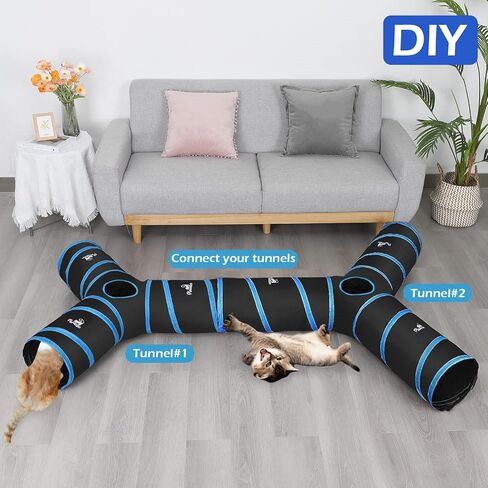 Pawaboo Cat Toys - S-Shaped Tunnels 25x97cm, Extensible Cat Play Tent with Balls and Bells, Interactive Maze House for Kittens and Small Animals, Blue in Saudi Arabia