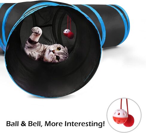 Pawaboo Cat Toys - S-Shaped Tunnels 25x97cm, Extensible Cat Play Tent with Balls and Bells, Interactive Maze House for Kittens and Small Animals, Blue in Saudi Arabia