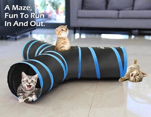 Pawaboo Cat Toys - S-Shaped Tunnels 25x97cm, Extensible Cat Play Tent with Balls and Bells, Interactive Maze House for Kittens and Small Animals, Blue in Saudi Arabia