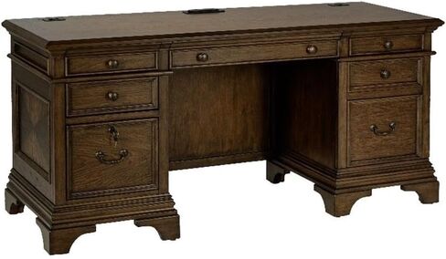 Pemberly Row 66" Wood 5-Drawers Credenza Office Desk in Burnish Oak in Saudi Arabia