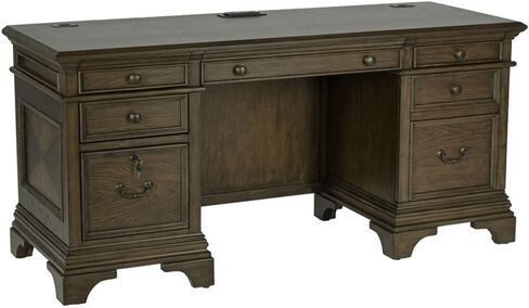 Pemberly Row 66" Wood 5-Drawers Credenza Office Desk in Burnish Oak in Saudi Arabia