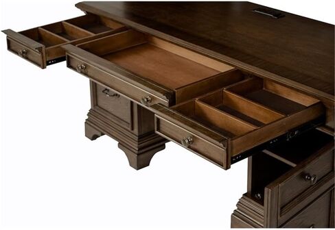 Pemberly Row 66" Wood 5-Drawers Credenza Office Desk in Burnish Oak in Saudi Arabia