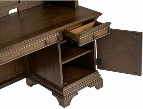 Pemberly Row 66" Wood 5-Drawers Credenza Office Desk in Burnish Oak in Saudi Arabia