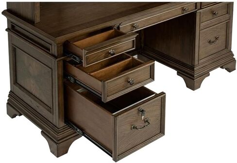 Pemberly Row 66" Wood 5-Drawers Credenza Office Desk in Burnish Oak in Saudi Arabia