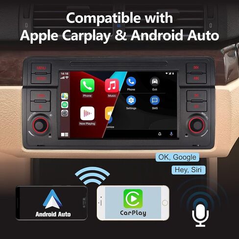 ستيريو سيارة LXKLSZ لسيارة BMW E46 3 Series 1999-2004 متوافق مع Carplay اللاسلكي/Android Auto مع شاشة لمس IPS 7 بوصة/بلوتوث/وصلة مرآة/FM/AM/USB/طاقة عالية in Kuwait