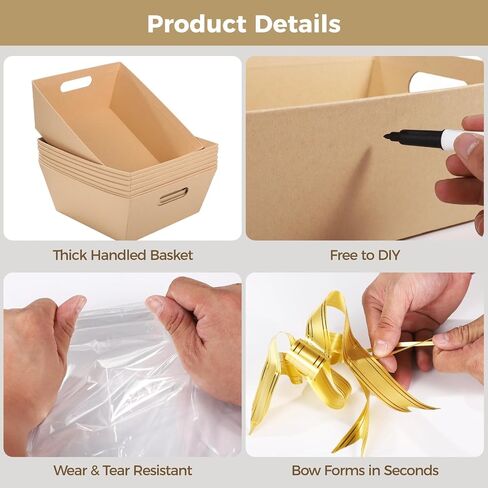 Homaisson 8 PCS Gift Baskets Empty with Bags and Bows, 10 x 12 x 4.5 in Kraft Paper Boxes for Present Wrapping, Wine Packaging, Party Favors, Christmas, Birthday, Wedding, Market Display in Saudi Arabia