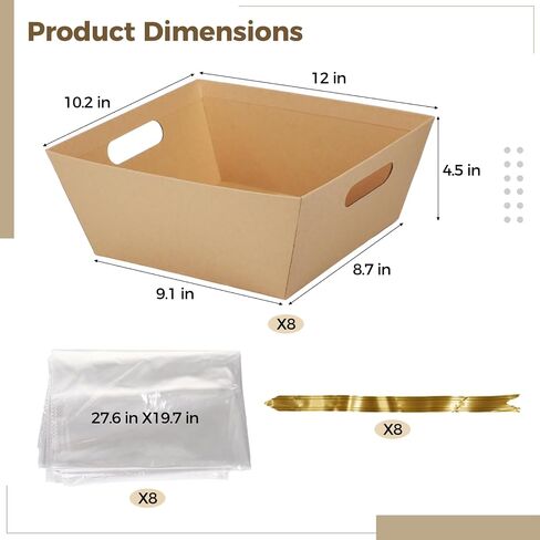 Homaisson 8 PCS Gift Baskets Empty with Bags and Bows, 10 x 12 x 4.5 in Kraft Paper Boxes for Present Wrapping, Wine Packaging, Party Favors, Christmas, Birthday, Wedding, Market Display in Saudi Arabia