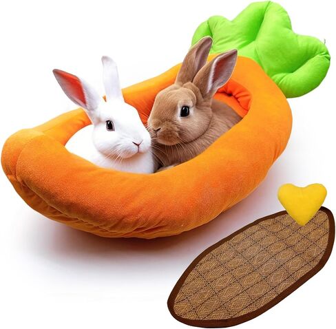 Bunny Bed, Rabbit Bed Carrot Shape, Soft & Machine Washable with Removable Cushion for Guinea Pig Chinchilla Squirrel Hedgehog and Other Small Animals (Carrot Shape) in Kuwait