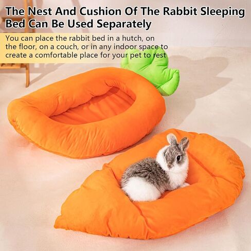 Bunny Bed, Rabbit Bed Carrot Shape, Soft & Machine Washable with Removable Cushion for Guinea Pig Chinchilla Squirrel Hedgehog and Other Small Animals (Carrot Shape) in Kuwait