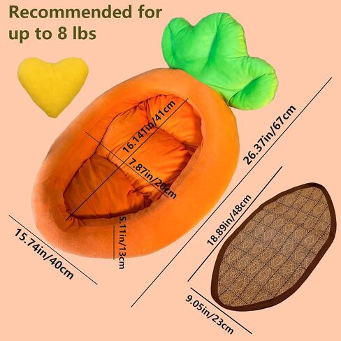 Bunny Bed, Rabbit Bed Carrot Shape, Soft & Machine Washable with Removable Cushion for Guinea Pig Chinchilla Squirrel Hedgehog and Other Small Animals (Carrot Shape) in Kuwait