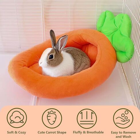 Bunny Bed, Rabbit Bed Carrot Shape, Soft & Machine Washable with Removable Cushion for Guinea Pig Chinchilla Squirrel Hedgehog and Other Small Animals (Carrot Shape) in Kuwait