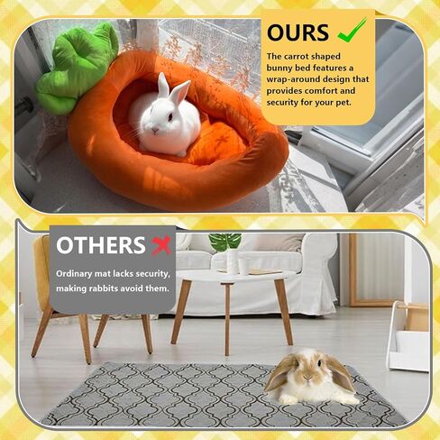 Bunny Bed, Rabbit Bed Carrot Shape, Soft & Machine Washable with Removable Cushion for Guinea Pig Chinchilla Squirrel Hedgehog and Other Small Animals (Carrot Shape) in Kuwait