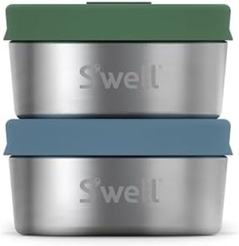 S'well Stainless Steel Condiment Container Set with Silicone Leak-Proof Lids - 2oz, 2 Condiment Containers - Easy to Clean, Dishwasher Safe,Silver in Kuwait