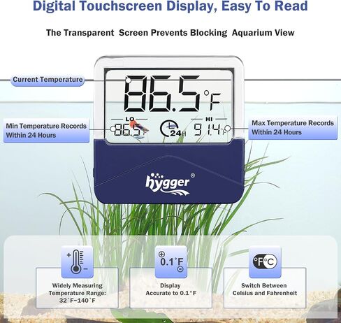 hygger Digital Aquarium Thermometer Records Max Min Temperature Sensor Gauge with LCD Display Stickable Fish Tank Thermometer for Saltwater, Freshwater, Fish, Amphibians, Reptiles in Saudi Arabia