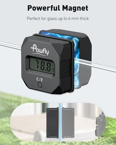 Pawfly Aquarium Magnet Glass Cleaner مع مقياس حرارة رقمي ، 2 في 1 فرشاة مغناطيسات حرارة ، مكشقة طحالب صغيرة بحجم 2 بوصة لأحواض السمك ، فرشاة مغناطيسية قوية لخزانات الأسماك الزجاجية تصل إلى 20 جالون in Kuwait