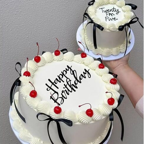 قطرات القوس السوداء العليا 11 PCS Coquette Ribbons Bowknot Cake Topper مع علامة عيد ميلاد سعيد لزخارف كعكة حفل زفاف عيد ميلاد الطفل in Kuwait